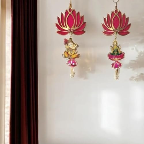 CraftVatika Diwali Decoration Items, Wall Hanging for Home Decoration, Laxmi Ganesha Shubh Labh Lotus Latkan Toran for Home Wall Door Decorations, Diwali Deepawali Gifts (28.5 CM Height) (2 Pieces) - Image 5