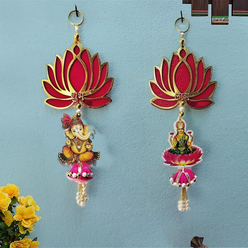 CraftVatika Diwali Decoration Items, Wall Hanging for Home Decoration, Laxmi Ganesha Shubh Labh Lotus Latkan Toran for Home Wall Door Decorations, Diwali Deepawali Gifts (28.5 CM Height) (2 Pieces) - Image 2