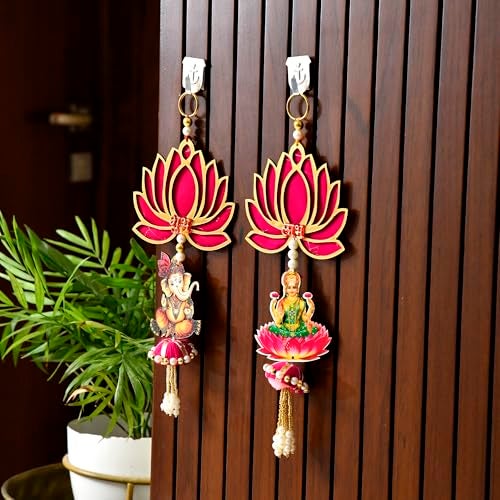 CraftVatika Diwali Decoration Items, Wall Hanging for Home Decoration, Laxmi Ganesha Shubh Labh Lotus Latkan Toran for Home Wall Door Decorations, Diwali Deepawali Gifts (28.5 CM Height) (2 Pieces) - Image 3