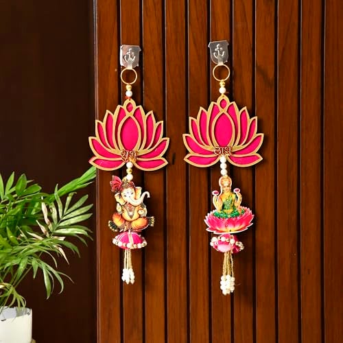CraftVatika Diwali Decoration Items, Wall Hanging for Home Decoration, Laxmi Ganesha Shubh Labh Lotus Latkan Toran for Home Wall Door Decorations, Diwali Deepawali Gifts (28.5 CM Height) (2 Pieces) - Image 1