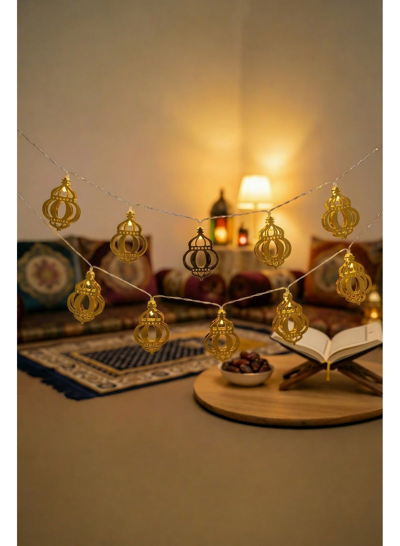 فرع نور فوانيس رمضان معدن – إضاءة ليد بتصميم الفانوس التقليدي للزينة – ديكور إسلامي متين 2متر