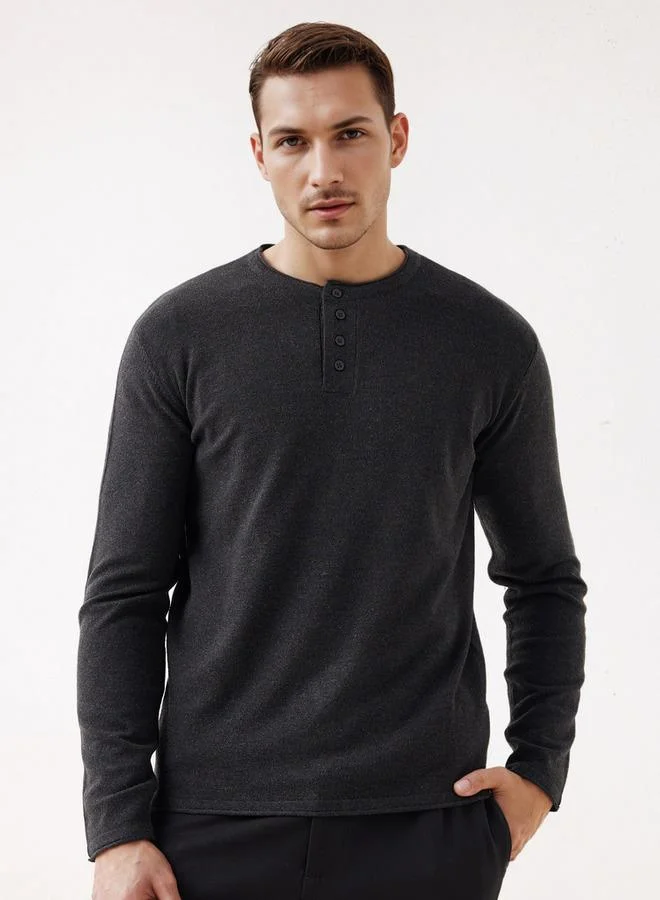 Splash FAV Henley Collar Sweater with Long Sleeves