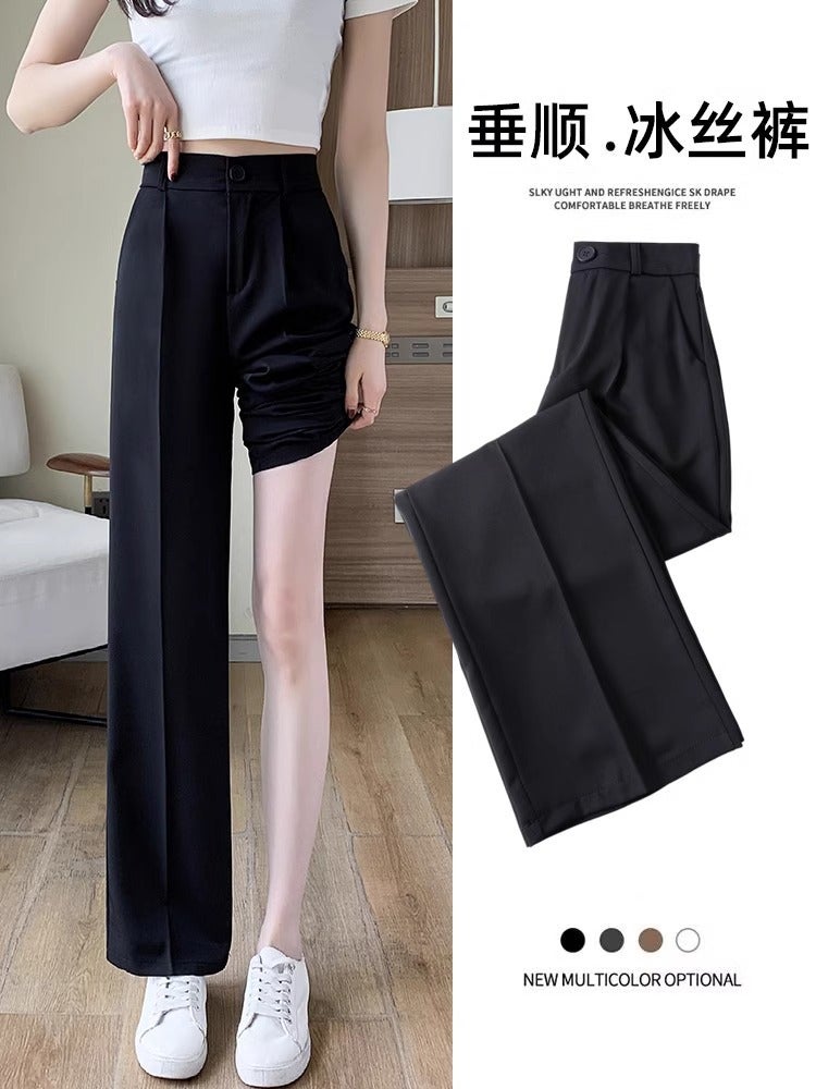 Wide Leg Pants Womens Small 2024 Spring New High Waist Pear-Shaped Body Dagging High-Feeling Casual Suit Pants black small section 