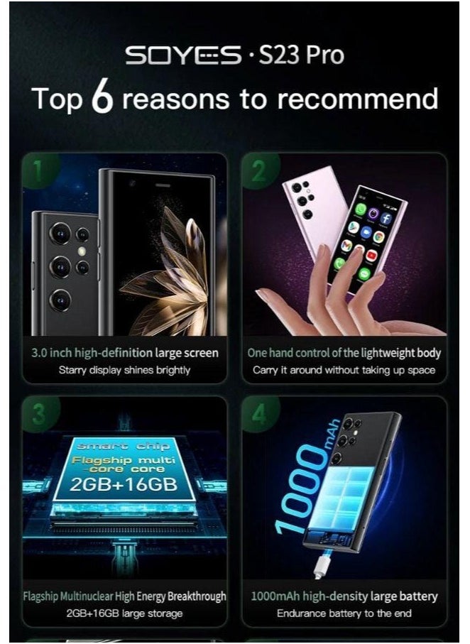 SOYES - S24 Pro Super Mini Mobile Phone Android Quad Core Black, Mobile Mini Smartphone Ultra Small Pocket Student Children Men and Women - Image 1