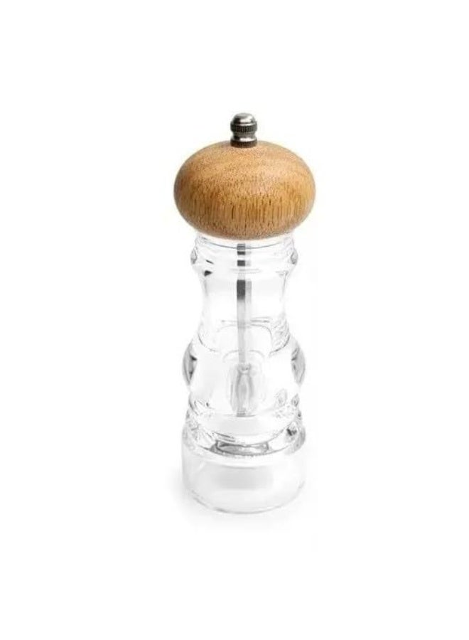 Acrylic Manual Pepper & Salt Grinder – Wooden Top Clear Body Mill for Easy Manual Grinding - Image 1