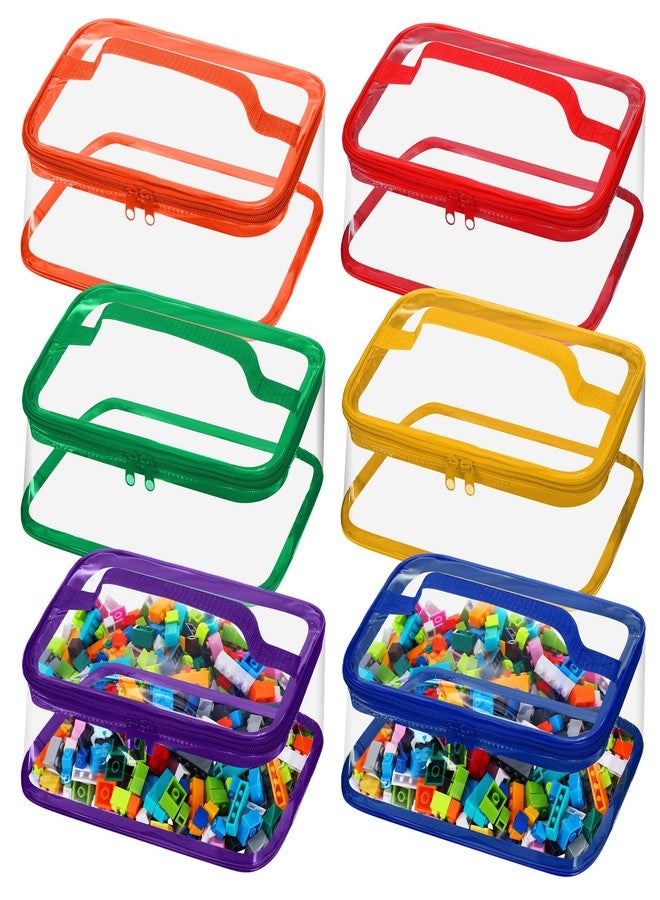 Nitial 6 Packs Clear Toy Storage Bags PVC Organizing Toys Bags with Zipper for Kids Building Blocks Board Games Christmas Valentines Birthday Gift(Bright Colors)