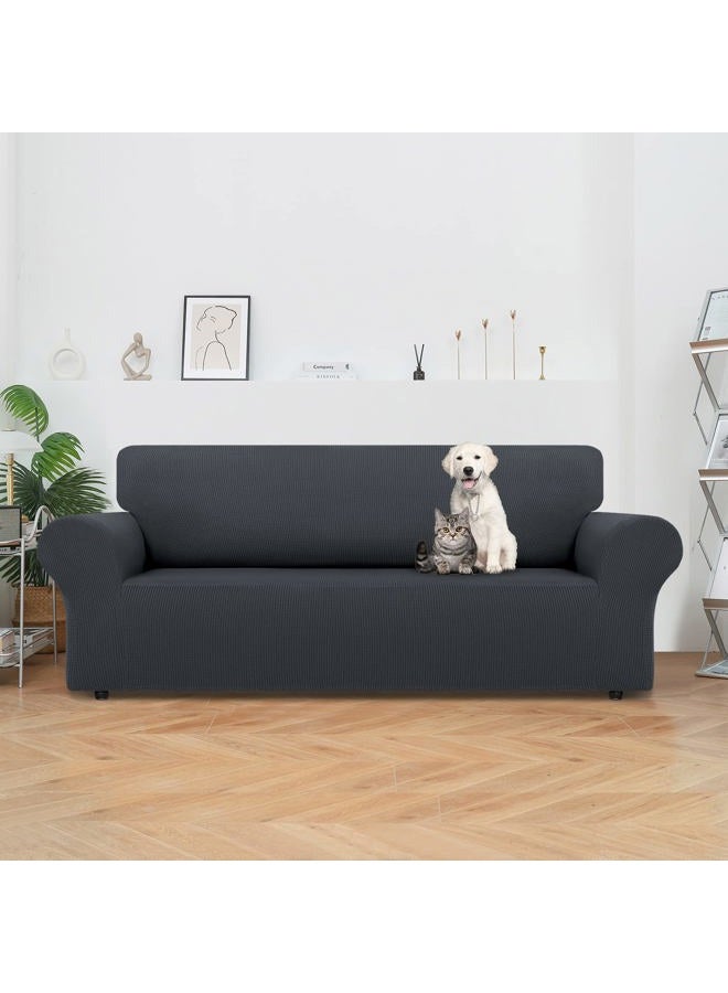 LURKA Stretch Sofa Covers - Spandex Non Slip Couch Sofa Slipcover, Soft with Elastic Bottom for Kids (Dark Grey, Large) - Image 2