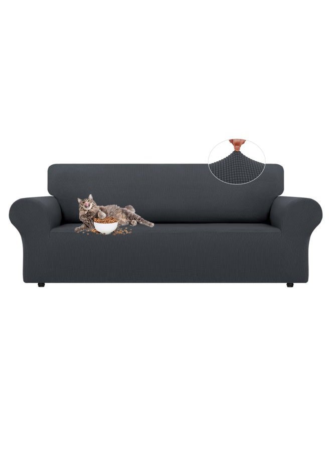 LURKA Stretch Sofa Covers - Spandex Non Slip Couch Sofa Slipcover, Soft with Elastic Bottom for Kids (Dark Grey, Large) - Image 1