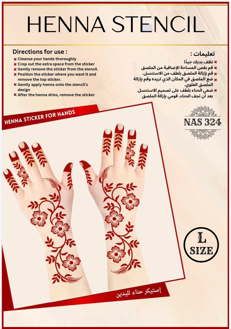 Henna Stencil Set for Both Hands, 3PC COMBO – Reusable Mehndi Design Stickers for Hands NAS324