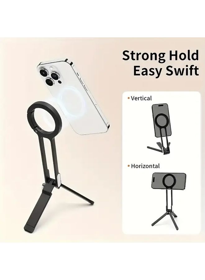 Silvery Magnetic Phone Holder 360 Rotatable Carabiner Stand Hands Free Tripod For Video Recording - Image 1