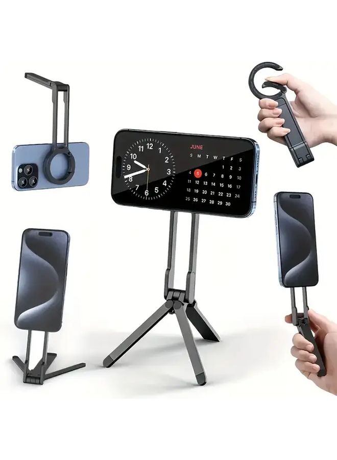 Silvery Magnetic Phone Holder 360 Rotatable Carabiner Stand Hands Free Tripod For Video Recording - Image 2