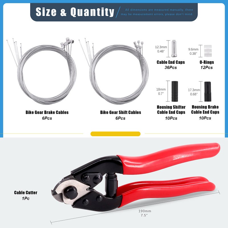 Glarks Glarks 81Pcs Stainless Steel Bicycle Cable Cutter and Bike Brake Cable Shifter Cable with End Caps, O-Rings Set for Mountain Bike, Road Bike - Image 2