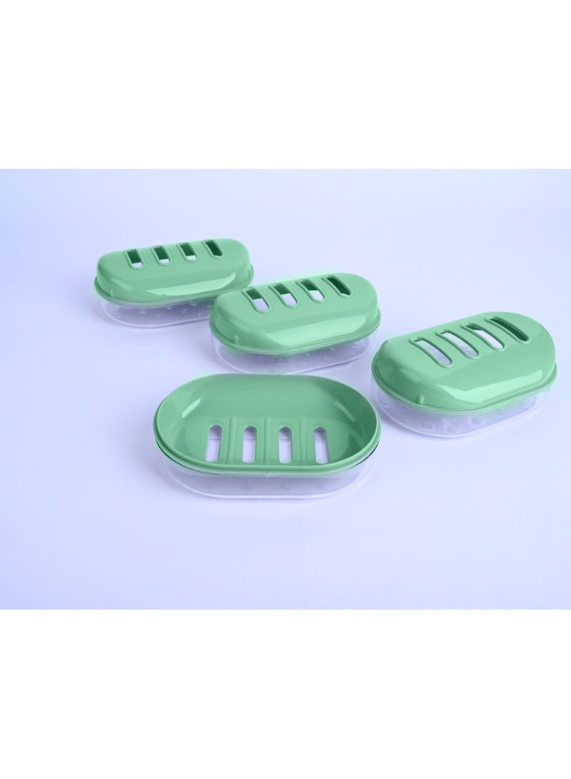 هوبي طقم حافظة صابون أخضر مع غطاء شفاف  4 حبة