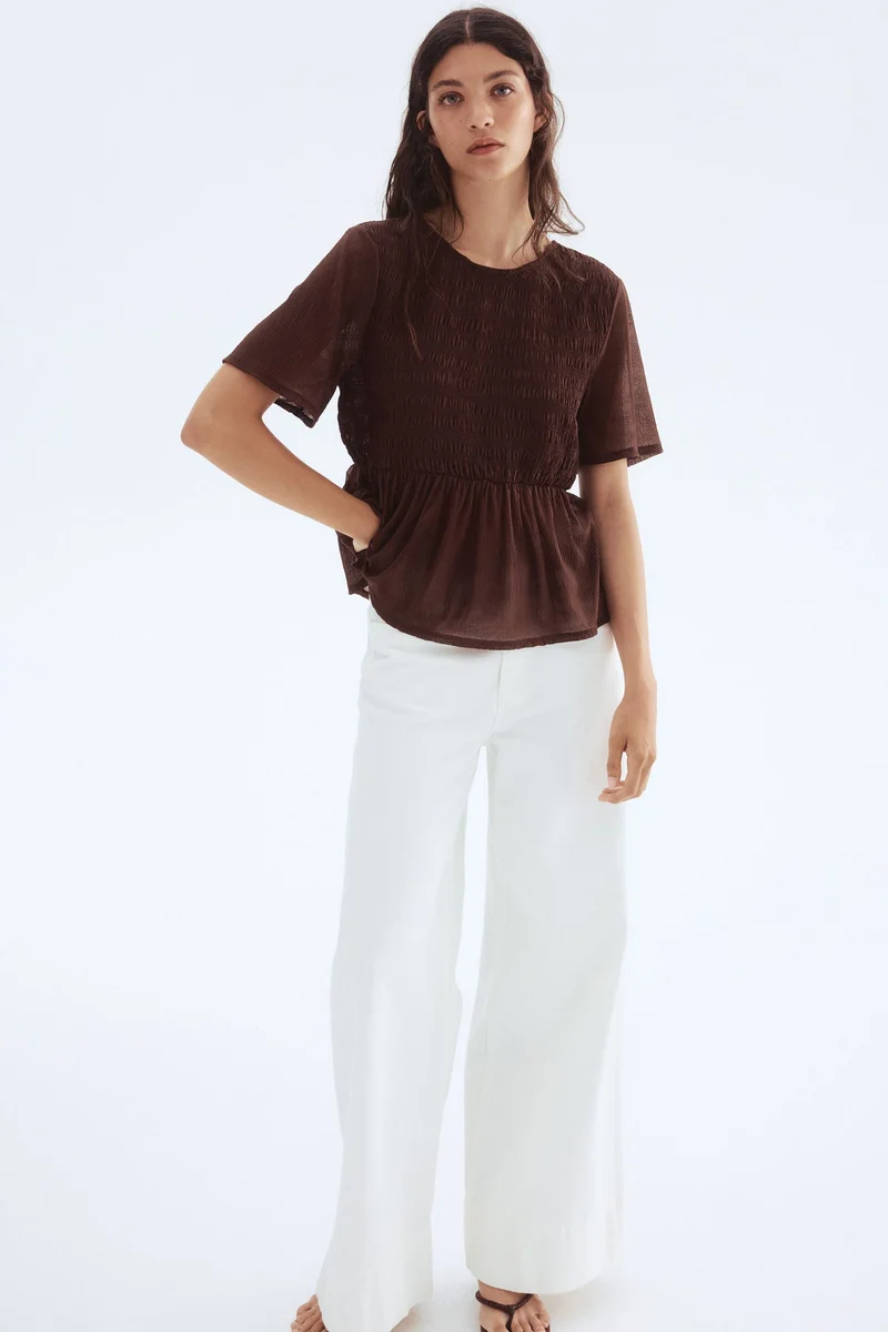 اتش اند ام بلوزة من قطن بيبلوم بتصميم مزموم