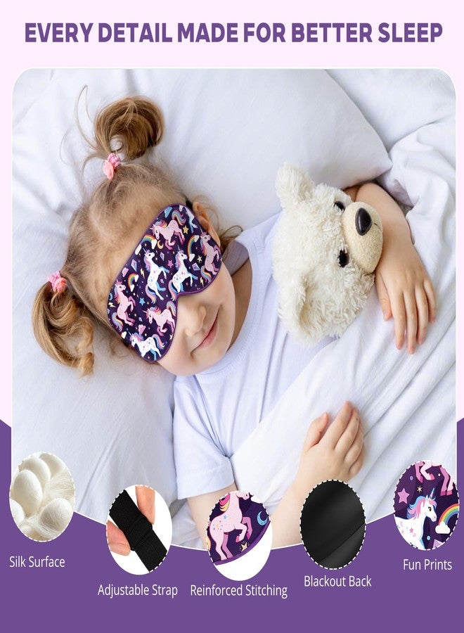 spacepower Kids Silk Sleep Mask: 100% Mulberry Silk Eye Mask with Adjustable Strap, Soft Blackout Boys Girls Sleeping Mask, Cute Printed Blindfold for Travel/School/Bed, Gift for Ages 5-15 (Blue Horse Style) - Image 4
