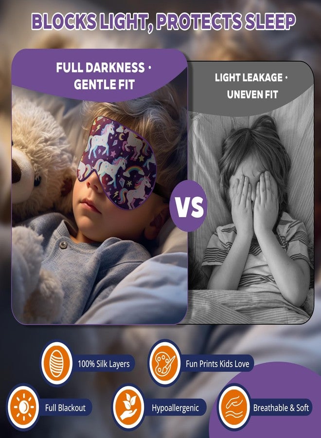 spacepower Kids Silk Sleep Mask: 100% Mulberry Silk Eye Mask with Adjustable Strap, Soft Blackout Boys Girls Sleeping Mask, Cute Printed Blindfold for Travel/School/Bed, Gift for Ages 5-15 (Blue Horse Style) - Image 3