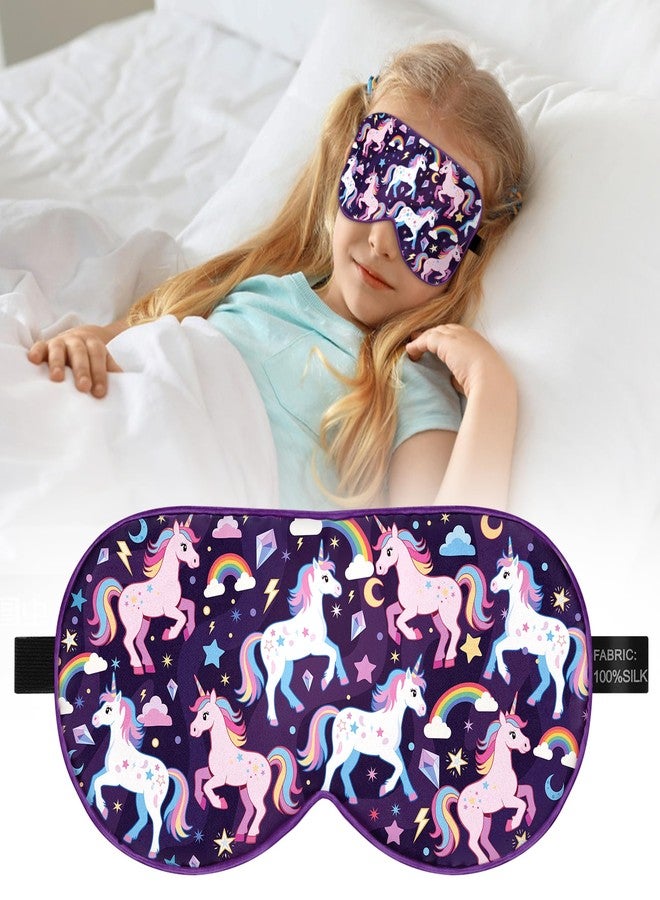 spacepower Kids Silk Sleep Mask: 100% Mulberry Silk Eye Mask with Adjustable Strap, Soft Blackout Boys Girls Sleeping Mask, Cute Printed Blindfold for Travel/School/Bed, Gift for Ages 5-15 (Blue Horse Style) - Image 1