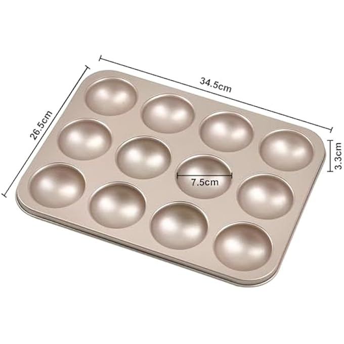 Semicircle Baking Mould Hemispherical Pastry Tray For Muffins Tarts Cake Bread Panna Cotta Mousse Pudding Cupcakes Jelly NonStick Carbon Steel Bakeware For Creative Desserts 12 Holes - Image 3