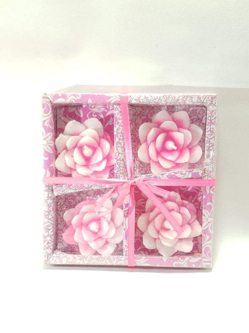 The Gift Square The Gift Square Tea Light Candle Lotus Flower Shape Floating Smokeless Tea Lights Multicolour Unscented Set of 4 Pink