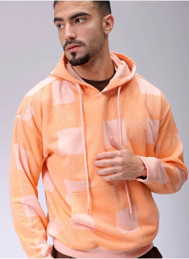 شركة المرآب الهندية Men Relaxed Fit Geometric Overhead Hooded Sweatshirt