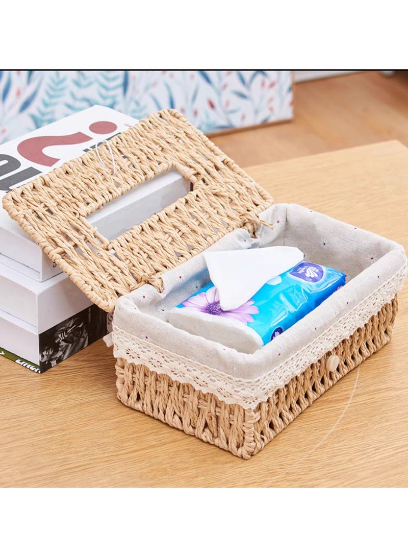 LINGWEI Large Woven Tissue Case Cover Holder Square Facial Tissue Holder Case Dispenser Tissue Case Napkin Box  - Image 5