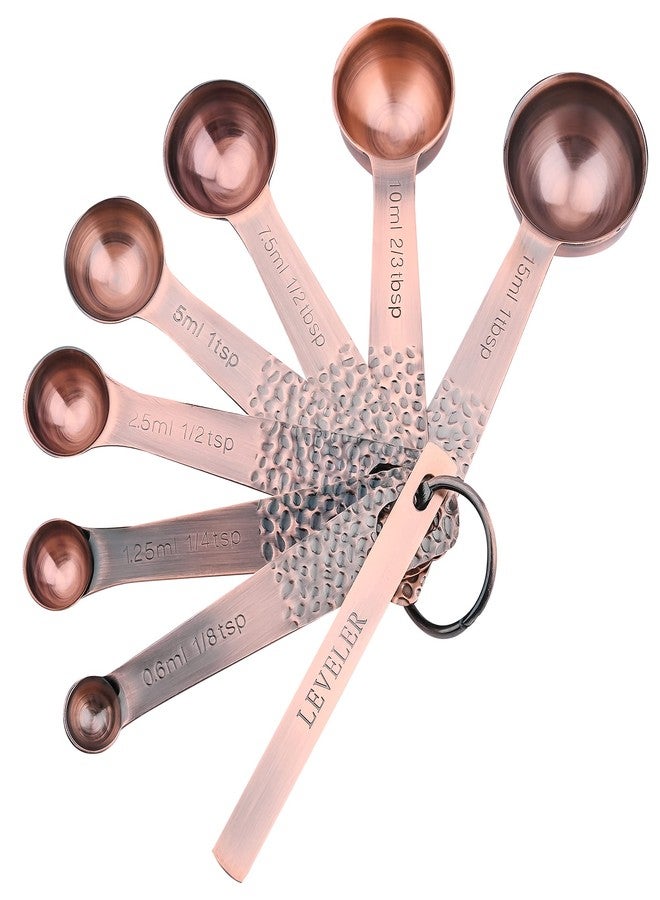 Smithcraft Measuring Spoons Set 7, Copper Plated Measuring Spoons Set for Baking & Kitchen, Metric &US Stainless Steel Measure Tools with Leveler for Dry & Liquid - Image 1