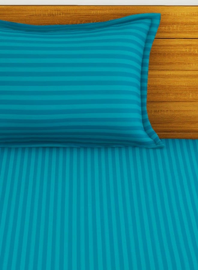 BIANCA 210TC Super Soft 100% Egyptian Cotton Satin Stripe Single Bedsheet with 1 Pillow Cover -2Pc Set (Hilton) Stripe-Souba Blue - Image 4