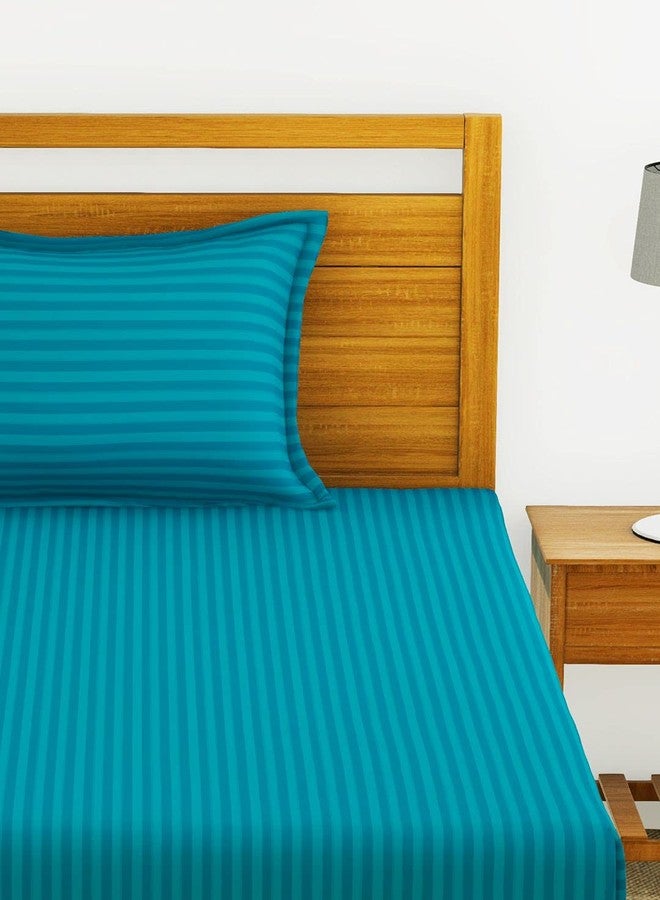 BIANCA 210TC Super Soft 100% Egyptian Cotton Satin Stripe Single Bedsheet with 1 Pillow Cover -2Pc Set (Hilton) Stripe-Souba Blue - Image 3