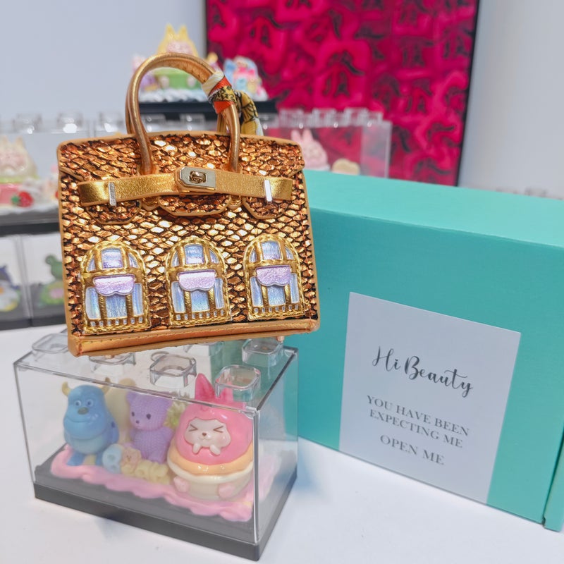 Sunrise Light Mini House Bag Charm, Earphone Storage Pouch, Decorative Keychain Ornament, Free Acrylic Box Included - Image 2