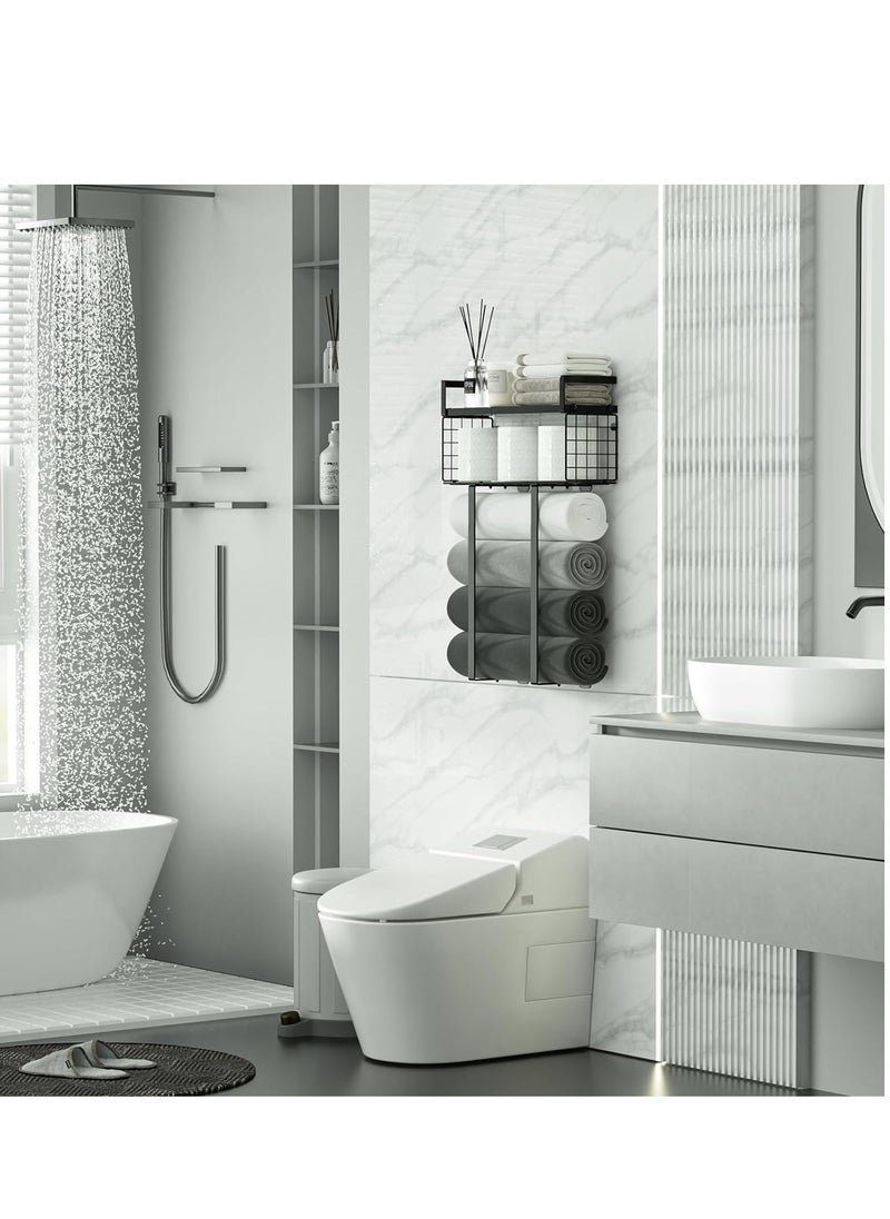DMG TECH Towel Racks for Bathroom, Metal Towel Holder with Storage Basket,Wall Towel Rack for Rolled Towels, Towel Storage for Small Bathroom,Vertical Towel Rack for Bathroom Wall Decor  - Image 2
