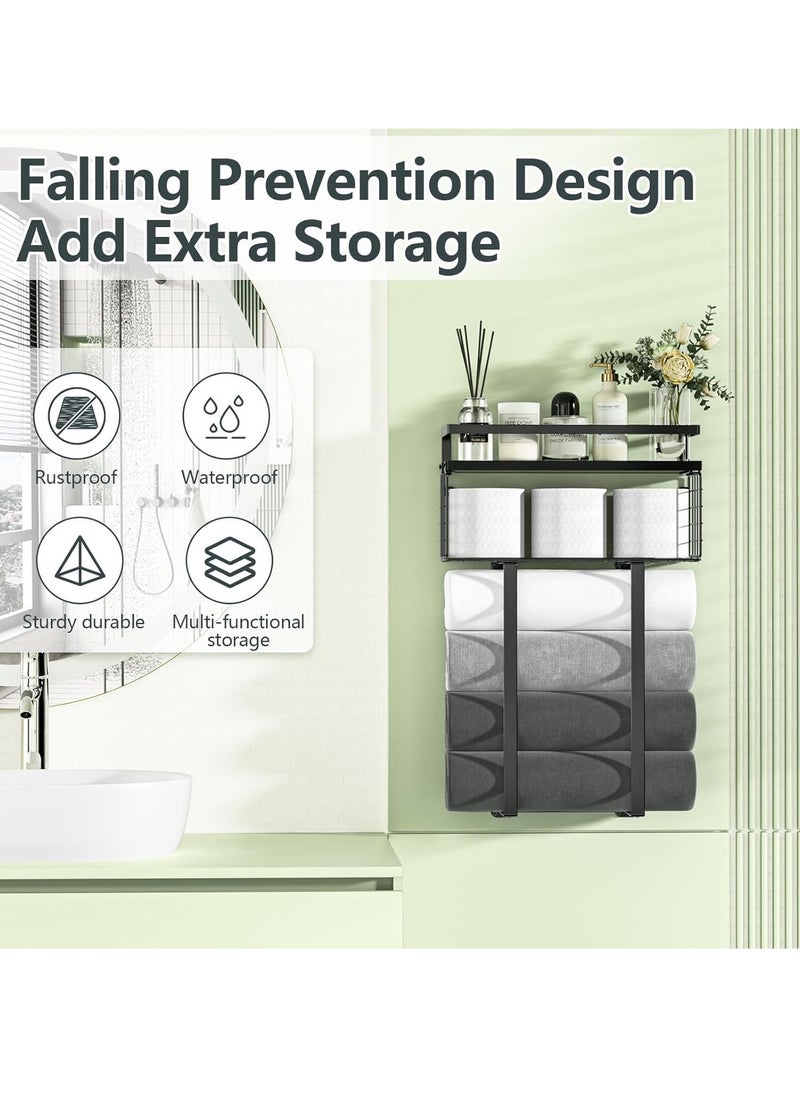DMG TECH Towel Racks for Bathroom, Metal Towel Holder with Storage Basket,Wall Towel Rack for Rolled Towels, Towel Storage for Small Bathroom,Vertical Towel Rack for Bathroom Wall Decor  - Image 4