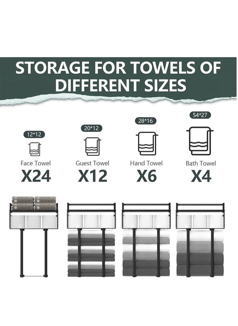 DMG TECH Towel Racks for Bathroom, Metal Towel Holder with Storage Basket,Wall Towel Rack for Rolled Towels, Towel Storage for Small Bathroom,Vertical Towel Rack for Bathroom Wall Decor  - Image 5