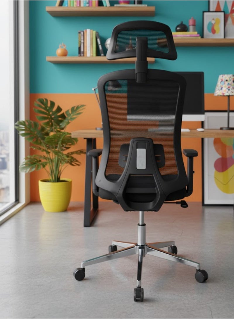 Furalux Ergonomic Mesh Office Chair with Adjustable Headrest, Lumbar Support, 3D Armrests, High Back Swivel Computer Chair – Black - Image 3