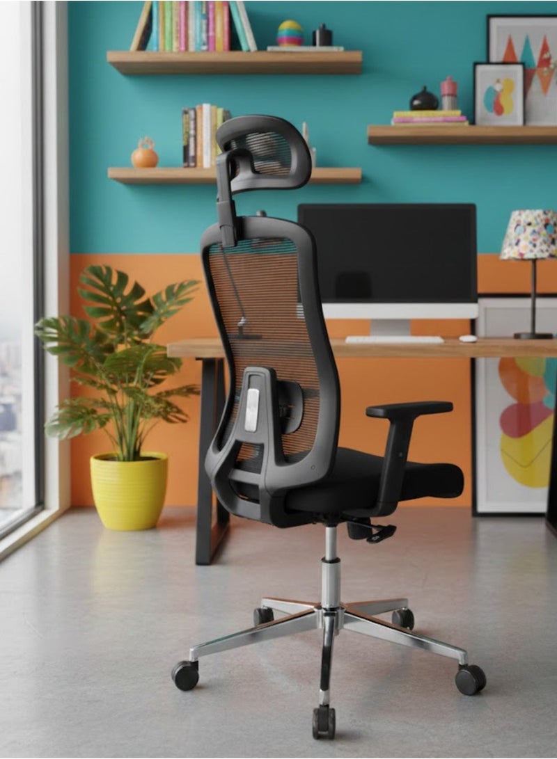 Furalux Ergonomic Mesh Office Chair with Adjustable Headrest, Lumbar Support, 3D Armrests, High Back Swivel Computer Chair – Black - Image 2