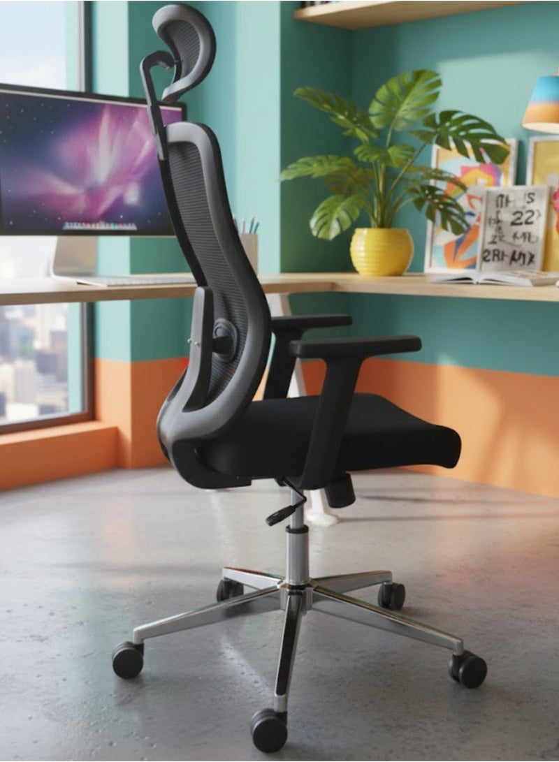 Furalux Ergonomic Mesh Office Chair with Adjustable Headrest, Lumbar Support, 3D Armrests, High Back Swivel Computer Chair – Black - Image 4