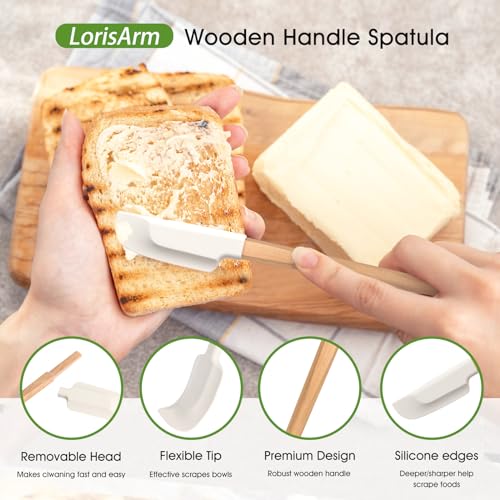 LorisArm Wooden Handle Spatula Set, 12" & 9" Rubber Spatula Silicone Spatulas for Baking Cooking and Mixing. - Image 3