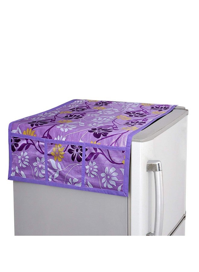 Kuber Industries Flower Design Combo PVC 3 Pieces Fridge Mats, 2 Piece Handle Cover and Fridge Top Cover (Purple, Standard) - Image 2