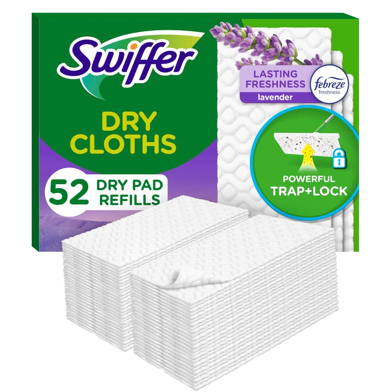 Swiffer Sweep + Mop, Dry Pads Refill, Floor Cleaner for Dirt, Dust, Hair, Cleaning Cloths for Mopping Home, Bathroom, Kitchen, Dust Mop, Floor Duster, Lavender, 52ct - Image 1