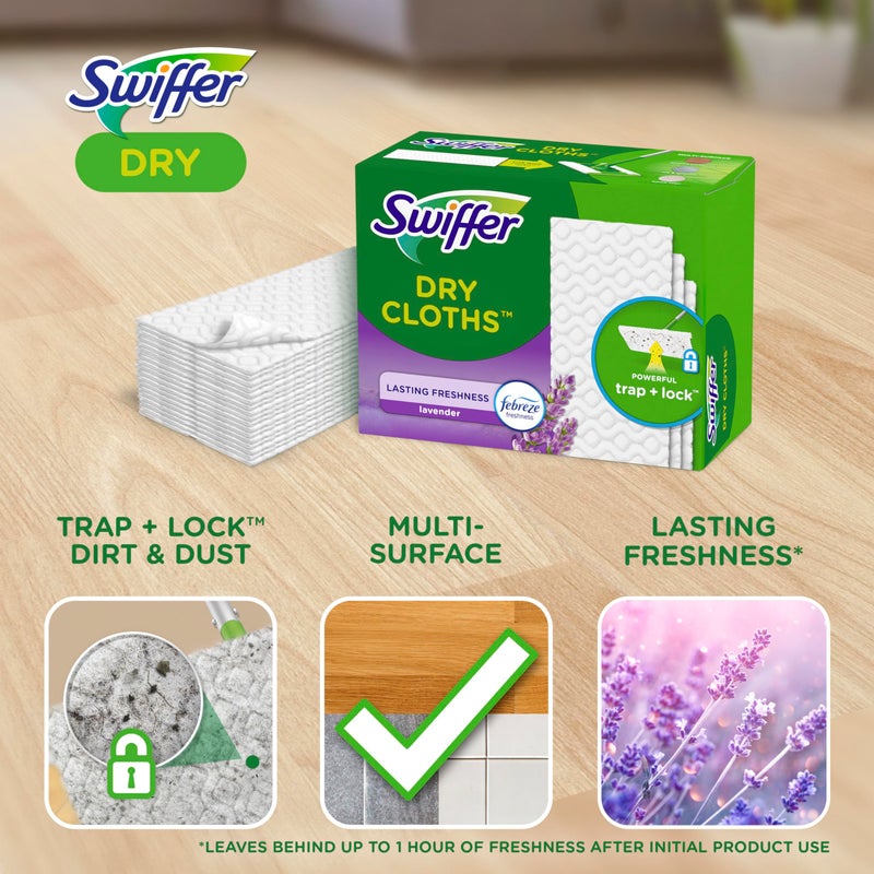 Swiffer Sweep + Mop, Dry Pads Refill, Floor Cleaner for Dirt, Dust, Hair, Cleaning Cloths for Mopping Home, Bathroom, Kitchen, Dust Mop, Floor Duster, Lavender, 52ct - Image 3