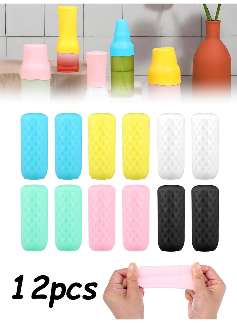 12 Pieces Colorful Silicone Bottle Leak Proof Covers Portable Travel Toiletry Sleeves Travel Essentials for Airplane Trip Vacation Bathroom Use - Image 1
