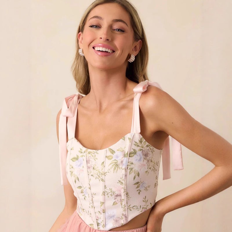 Women's Floral Print Tie-Strap Sleeveless Vest - Image 1