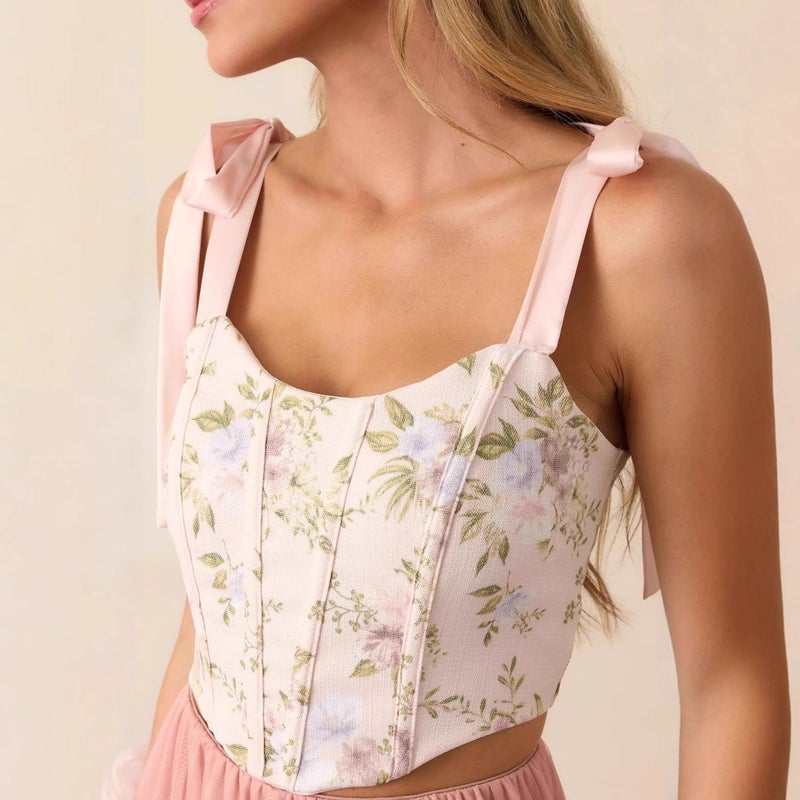 Women's Floral Print Tie-Strap Sleeveless Vest - Image 3