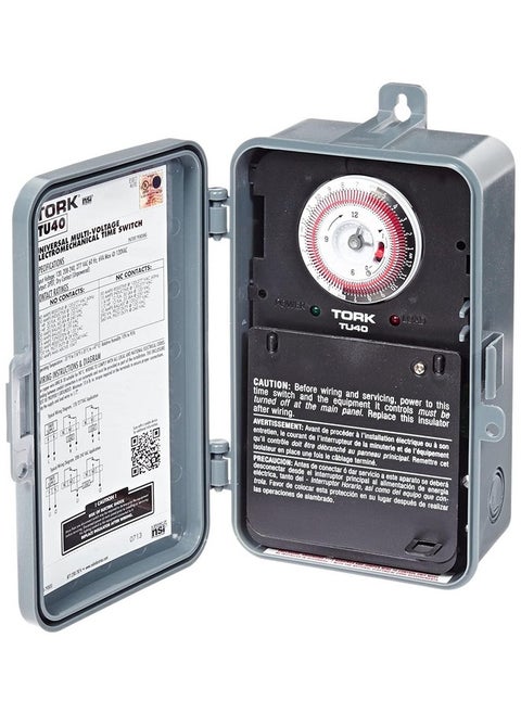 NSi Industries TORK TU40 Indoor/Outdoor 40-Amp Universal Multi-Volt Electromechanical Appliance Timer - 24-Hour Programming - Multiple On/Off Settings - 120-277-Volt - Compatible with Incandescent/Compact Fluorescent/LED - Same On/Off Times Each Day