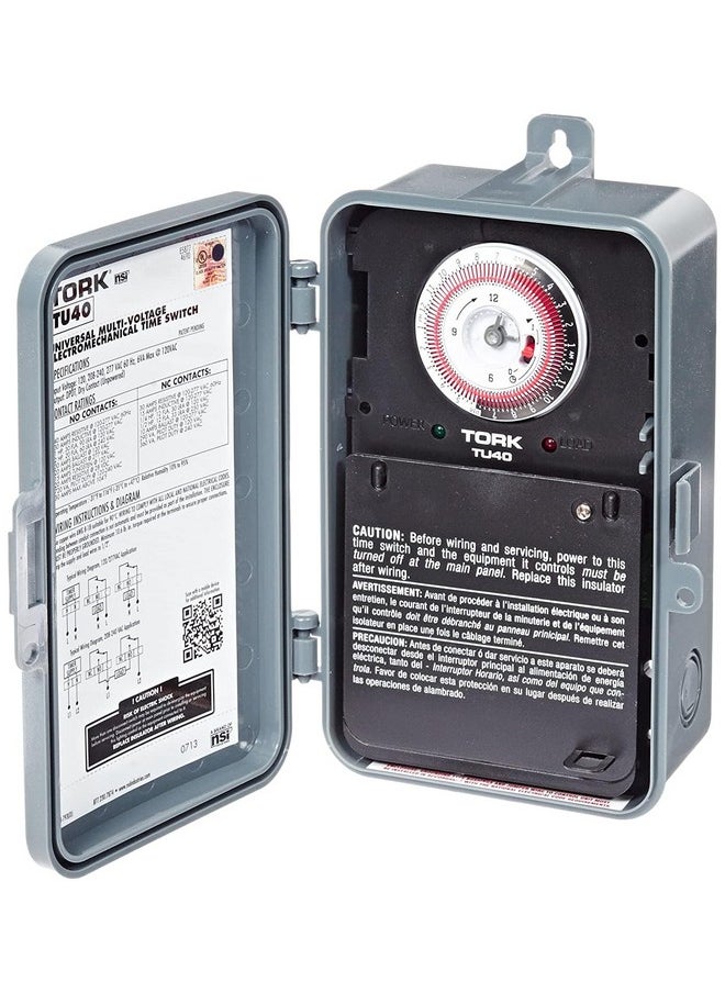 NSi Industries TORK TU40 Indoor/Outdoor 40-Amp Universal Multi-Volt Electromechanical Appliance Timer - 24-Hour Programming - Multiple On/Off Settings - 120-277-Volt - Compatible with Incandescent/Compact Fluorescent/LED - Same On/Off Times Each Day
