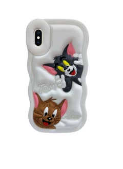 Silicone Case With Microfiber Lining 3D Sweet Shapes For Apple iPhone x (Tom & Jerry) (white)