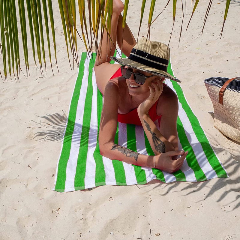 CASA COPENHAGEN منشفة شاطئ كاسا كوبنهاجن كابانا مصممة في الدنمارك، قوية ومتينة، سريعة الجفاف، للمسبح، الحمام والدش 75 × 150 سم، مجموعة من 2 قطعة من مناشف الشاطئ القطنية - تركواز وأخضر - Image 3