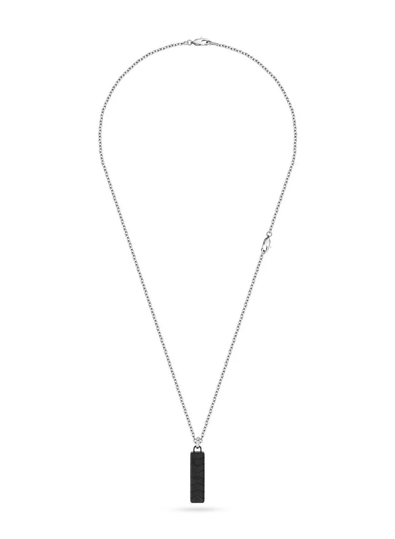 Tyre Silver Stainless Steel and Black Tag Necklace for Men