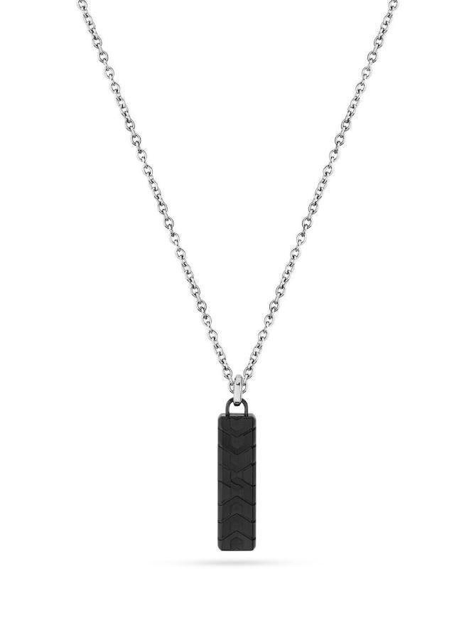 CERRUTI 1881 Tyre Silver Stainless Steel and Black Tag Necklace for Men - Image 1