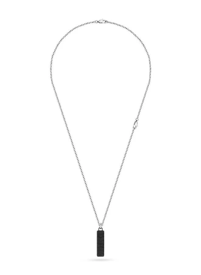 شيروتي 1881 Tyre Silver Stainless Steel and Black Tag Necklace for Men