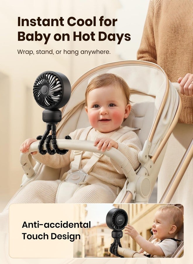 Warmco Portable Stroller Fan, 4000mAh Rechargeable Clip On Fan with Flexible Tripod (Up to 15H), 4 Speeds, LED Display, Detachable Grille, Quiet Operation, for Car Seat, Crib & Treadmill - Image 2